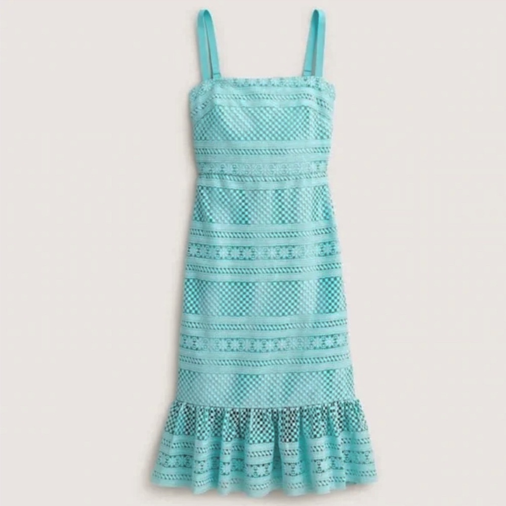 J.Crew Turquoise Geometric Eyelet Lace midi peplum dress mint green